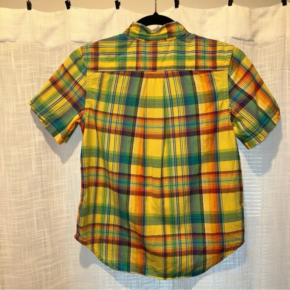Ralph Lauren Youth Boys M 10/12 Short Sleeve Button Up Shirt Yellow Plaid Collar - Picture 3 of 7